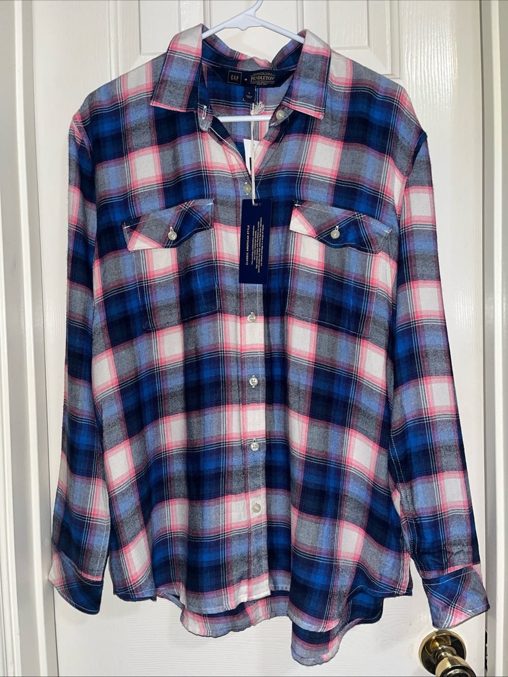 Gap x Pendleton Shirt Blue Plaid Size Large L Long Sleeve Button Up Womens NWT